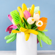 Supplies to tackle 25-day spring cleaning checklist for families.