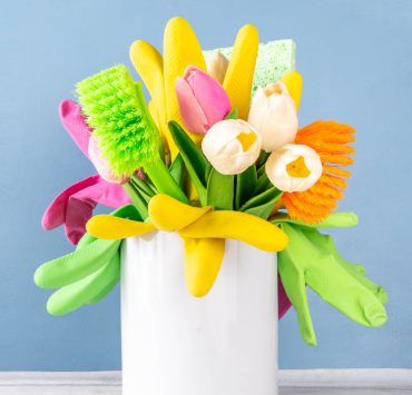 Supplies to tackle 25-day spring cleaning checklist for families.