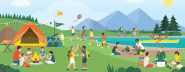 Illustration of children playing at summer camp