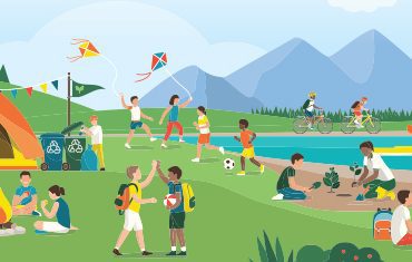 Illustration of children playing at summer camp