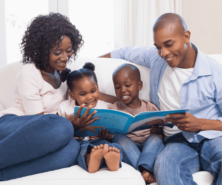 family reading a picture book